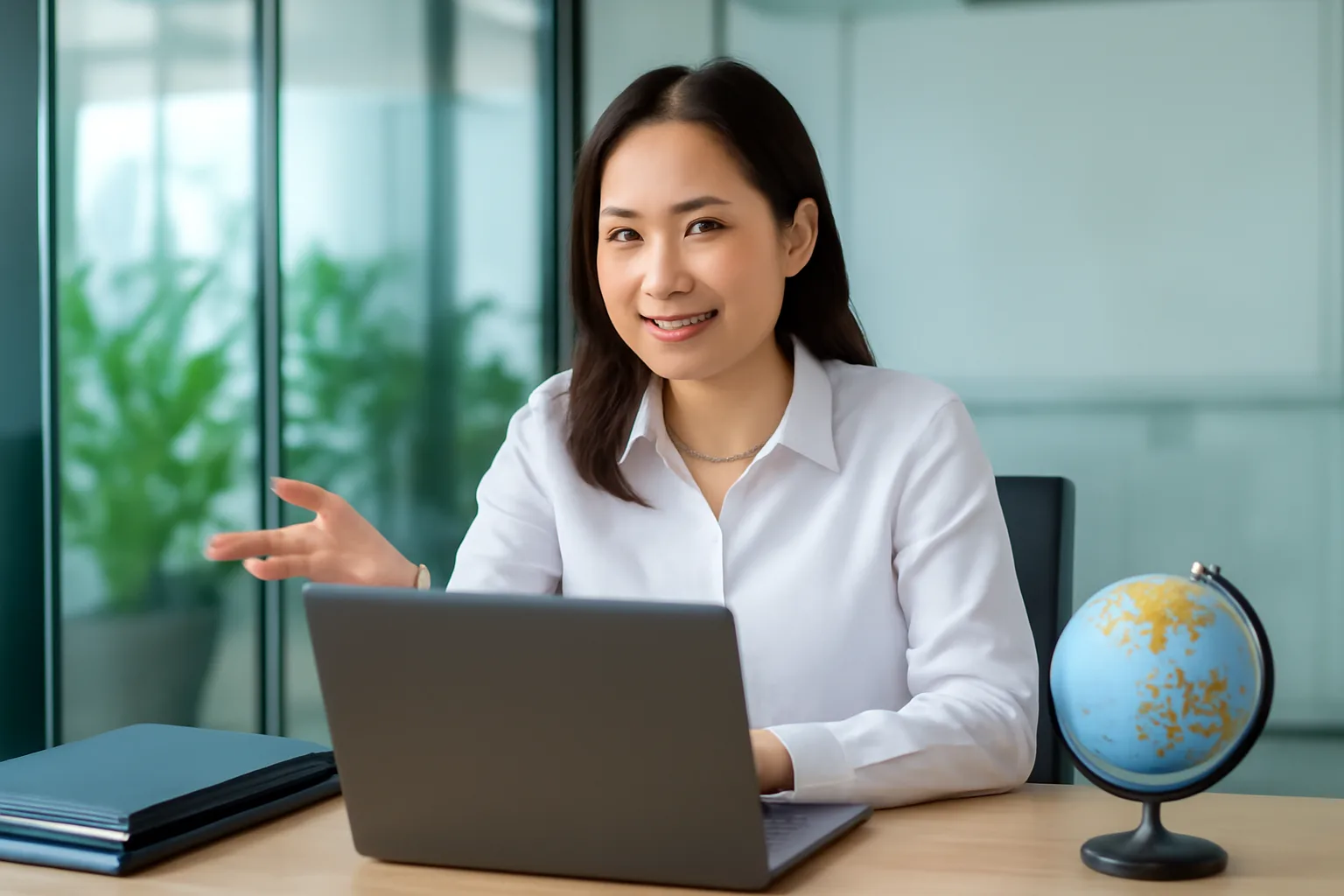 Giám đốc tài chính xem chứng từ thanh toán từ khách hàng nước ngoài bên cửa sổ văn phòng